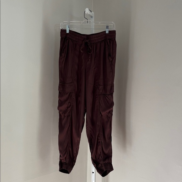 Aerie Brown Silky Satin lightweight Jogger Pants with Cargo Pockets Sz Med - Picture 6 of 10